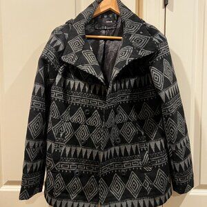 Hurley Wool Blend Hooded Pea Coat – Tribal Aztec Print | Size Small